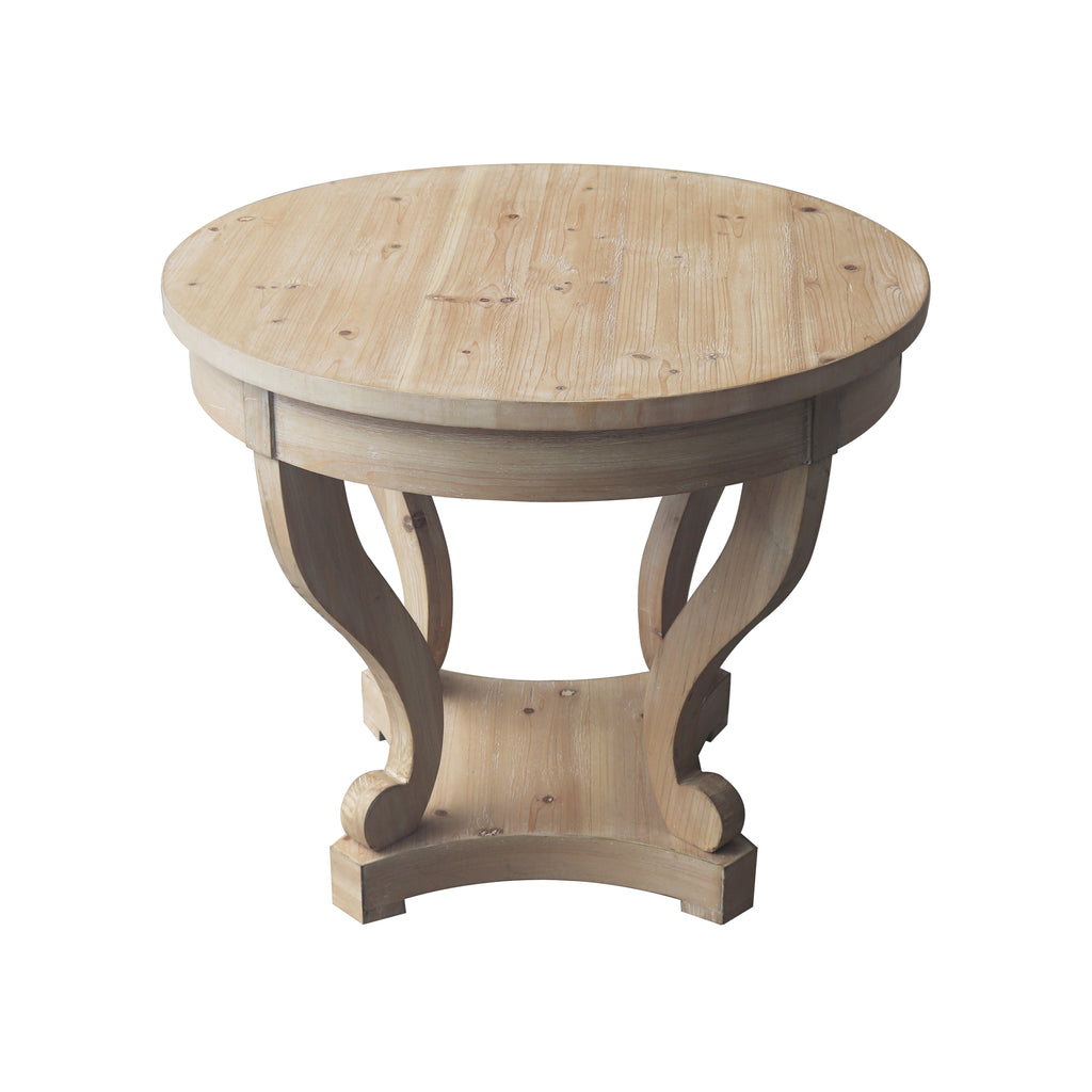 Farmhouse Style Round Dining Table with Curved Legs in Natural Wood Grain, Small Size, Distressed Finish - Grand Goldman Shop