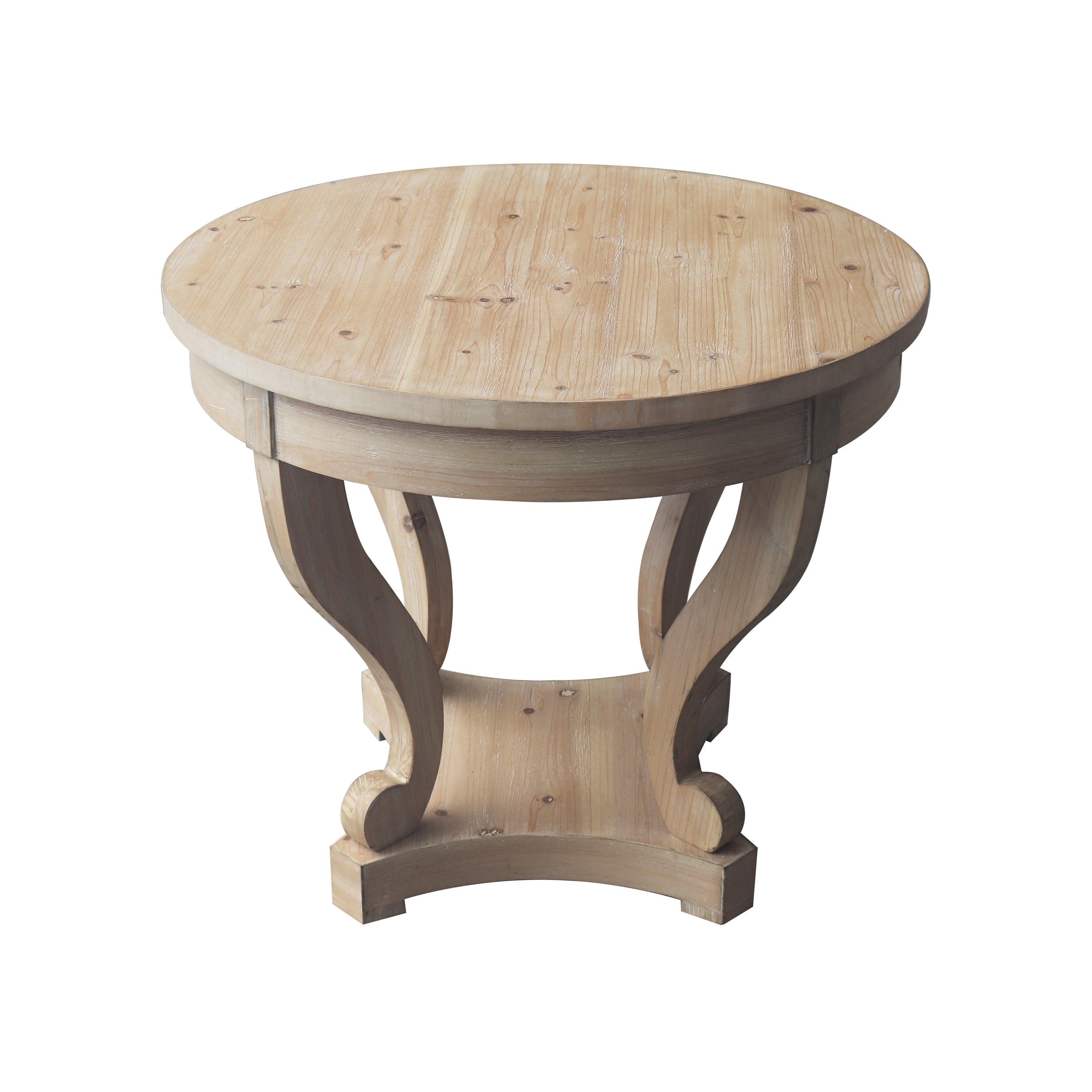 Farmhouse Style Round Dining Table with Curved Legs in Natural Wood Grain, Small Size, Distressed Finish - Grand Goldman Shop