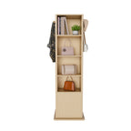 360° Rotating Makeup Cabinet in Walnut with Full-Length Mirror, Jewelry Storage, Coat Rack, 4 Open Shelves & 2 Built-In Shelves - Grand Goldman Shop