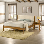 Vichy 2-Piece Rubberwood Corduroy Bedroom Set, Platform Bed with Nightstand, Queen - Grand Goldman Shop