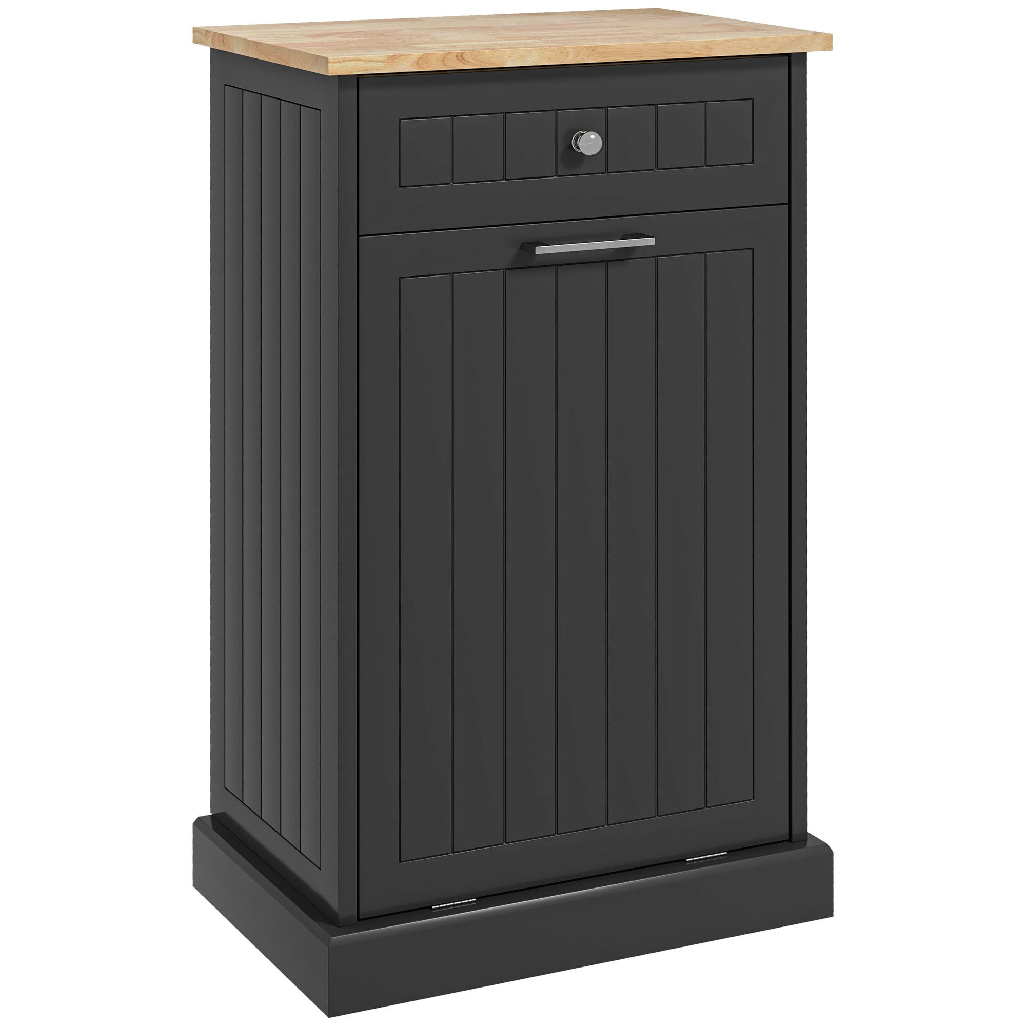 HOMCOM Kitchen Tilt Out Trash Bin Cabinet Free Standing Recycling Cabinet Trash Can Holder With Drawer, Black - Grand Goldman Shop