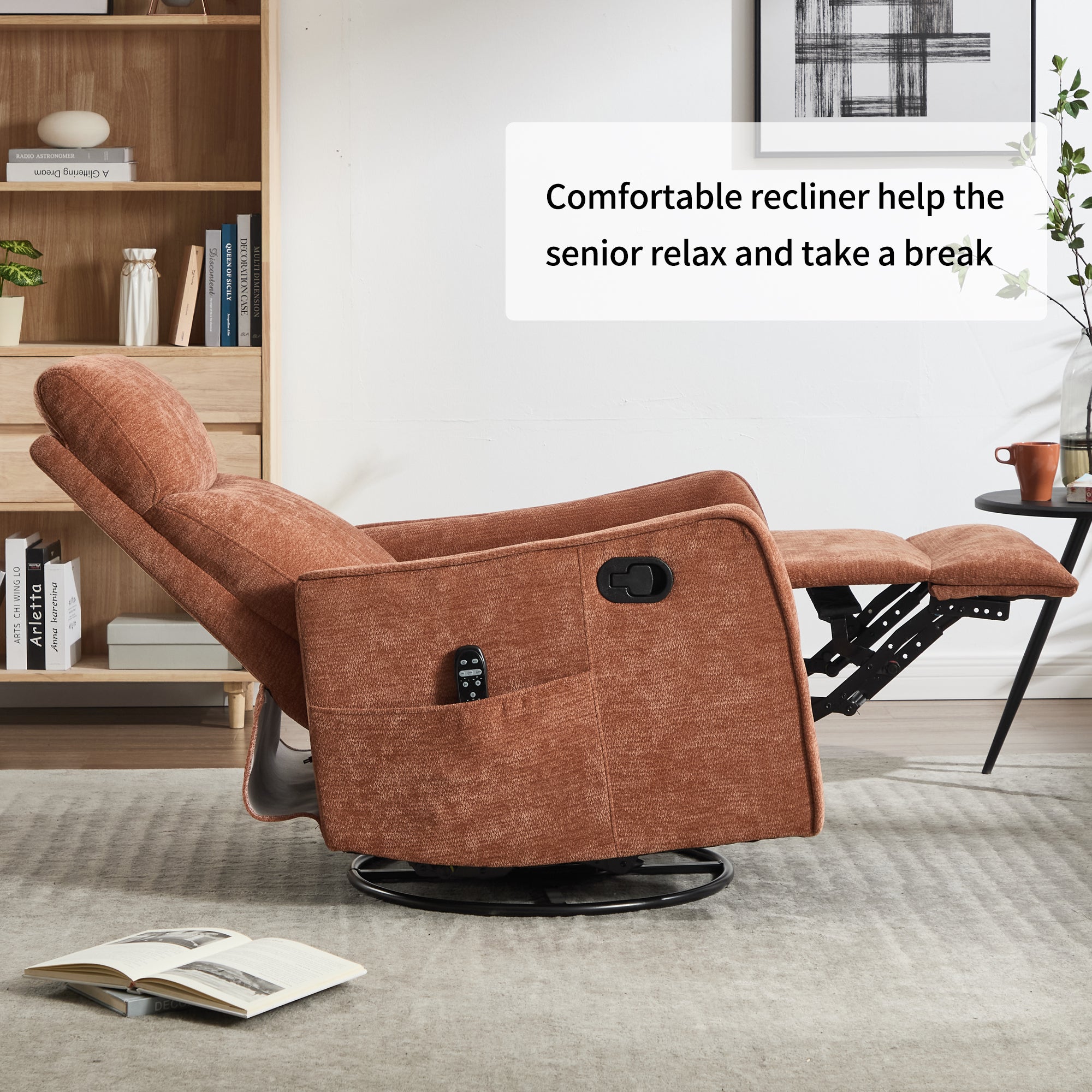 Orange Heat Massage Manual Recliner Chair with Rocker and Swivel in Fabric for Living Room - Grand Goldman Shop