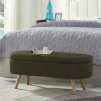 Luxury Oval Boucle Storage Ottoman Bench with Wood Legs 350lb Weight Capacity & Safety Hinge, for Living Room, Bedroom Entryway,DARK GREEN - Grand Goldman Shop