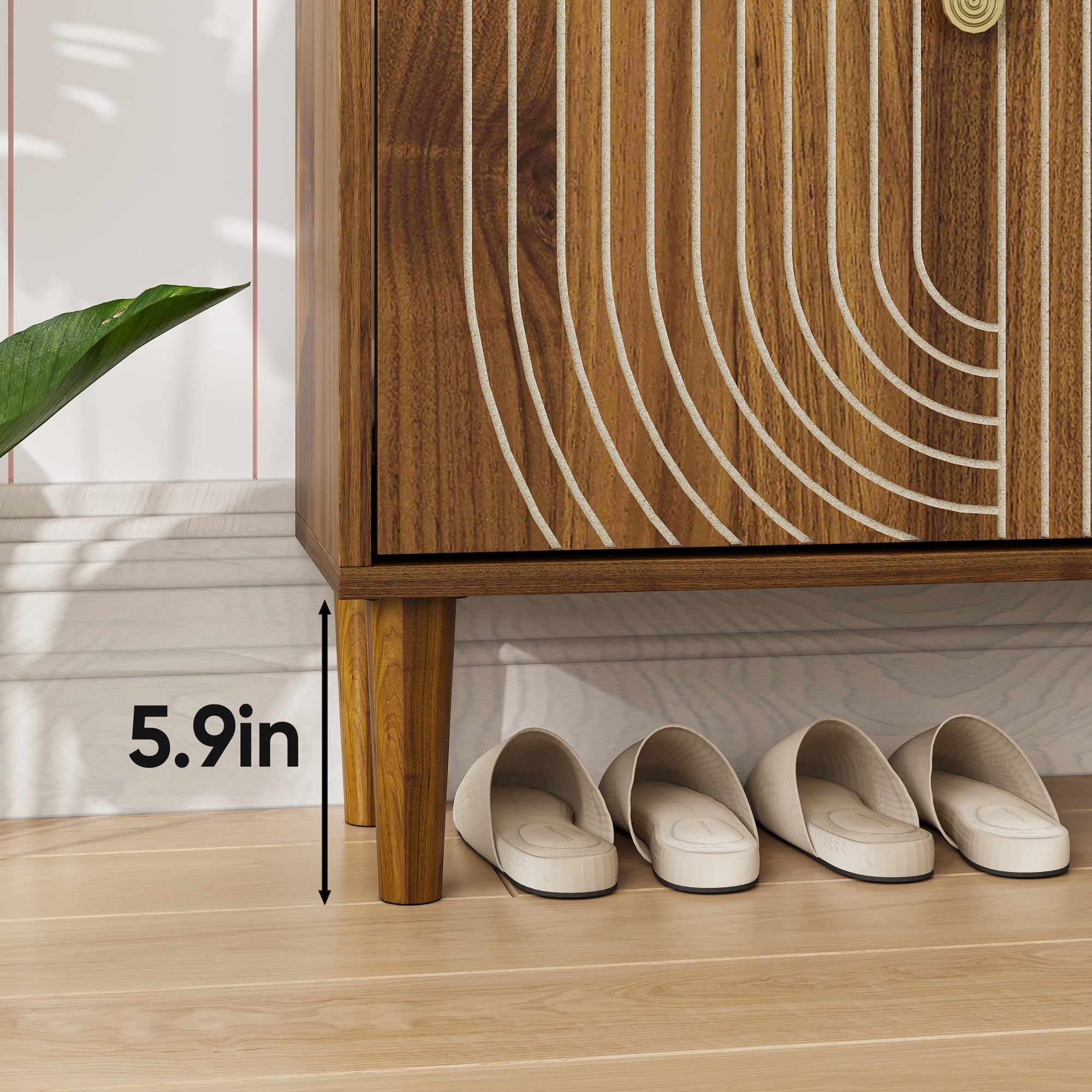 Modern Minimalist Shoe Storage Cabinet with 2 Flip Drawers and Metal Handles in Gold, Particle Board MDF Pine Wood, 23.6'W - Grand Goldman Shop