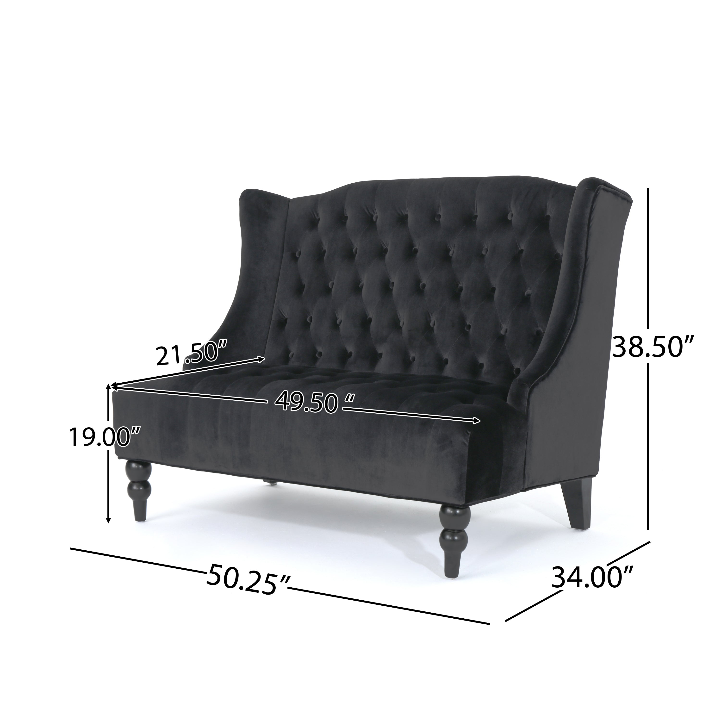 Nurturing Upholstered Loveseat with Wing Back and Diamond Tufting, Black - Grand Goldman Shop