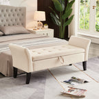 51.5' Bed Bench with Storage Beige Velvet - Grand Goldman Shop