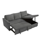 Loveseat Sofa with Chaise Lounge L-Shaped Modular Convertible Sofa with Storage Chaise, Corduroy Tufted Upholstered Sleeper Sectional Sofa,Pull Out Sleep Couch Bed and Reclining Backrest-Gray - Grand Goldman Shop
