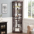 Corner Lighted Curio Cabinet Corner Glass Cabinet Lighted Curio Cabinet Corner Display Case for Living Room, Curio Cabinet, Antique collection, Wine,Bar Glass Storage Light Included,Dark Cherry - Grand Goldman Shop