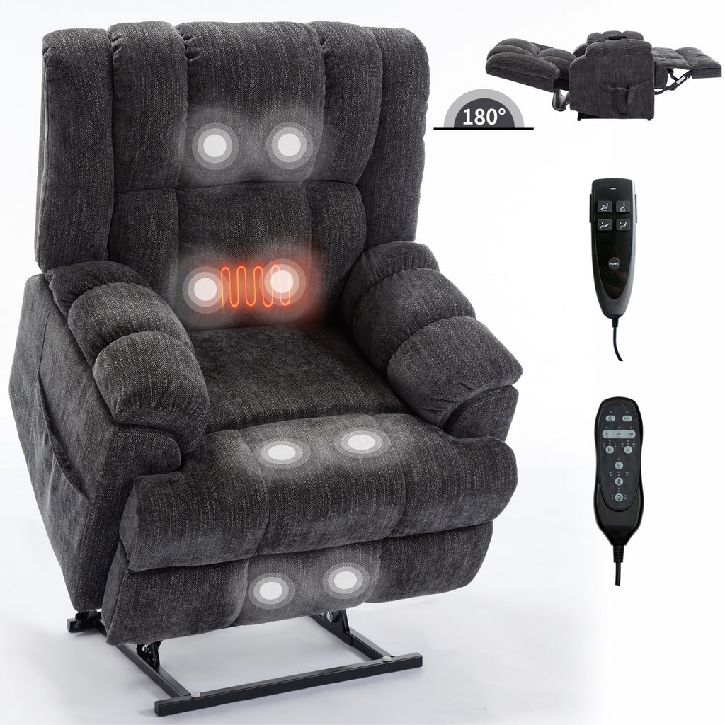 Dual Motor Heat Massage Infinite Position Up to 350 LBS Electric Power Lift Recliners with Power-Remote, Medium-firm and Heavy Duty, Grey - Grand Goldman Shop