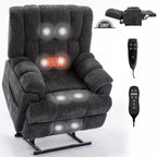 Dual Motor Heat Massage Infinite Position Up to 350 LBS Electric Power Lift Recliners with Power-Remote, Medium-firm and Heavy Duty, Grey - Grand Goldman Shop