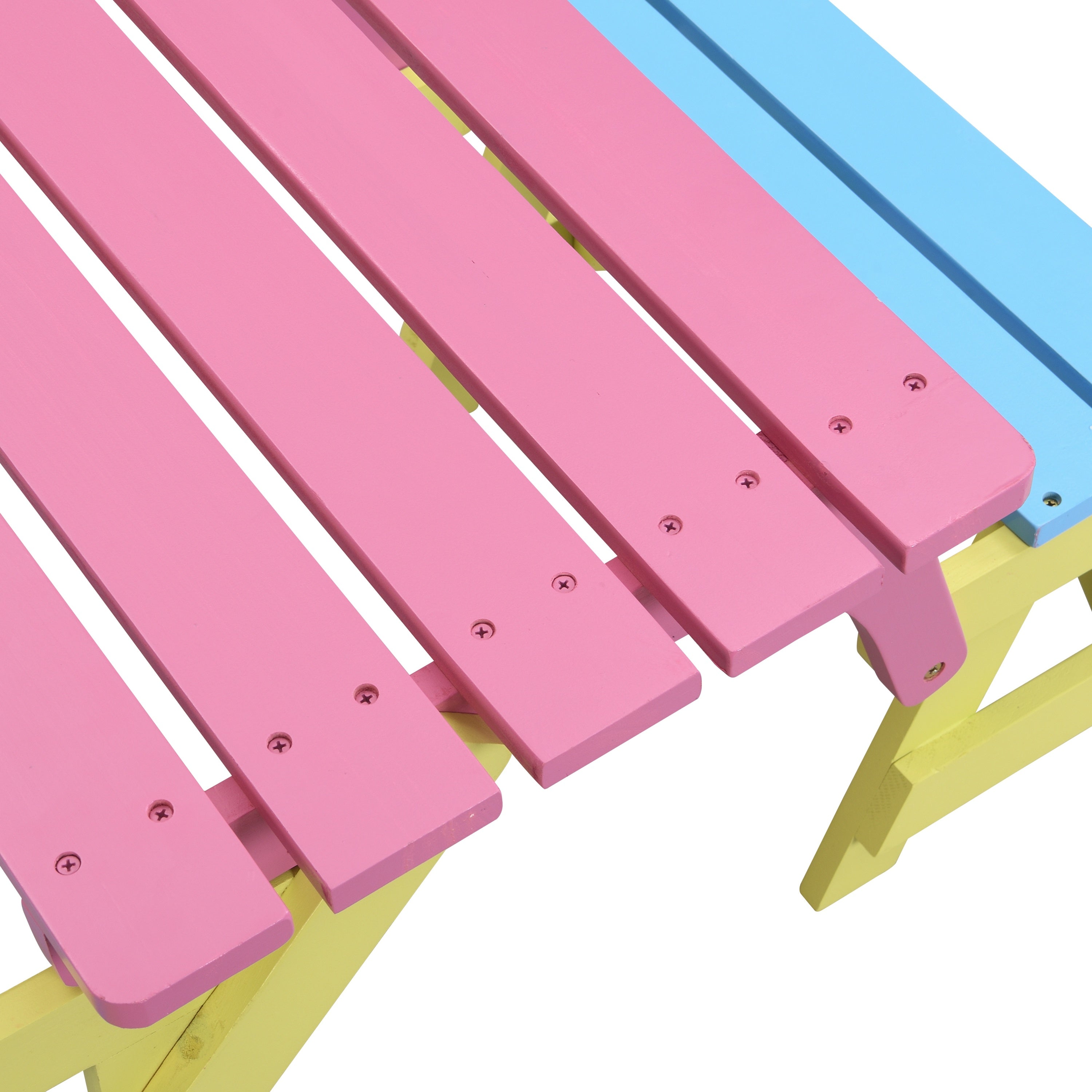 Kids Multi-Functional Arm Chair, Table + 2 Benches All-in-One Set, Blue + Pink, Wood, 40.60 x 20.10 x 18.70 inches - Grand Go