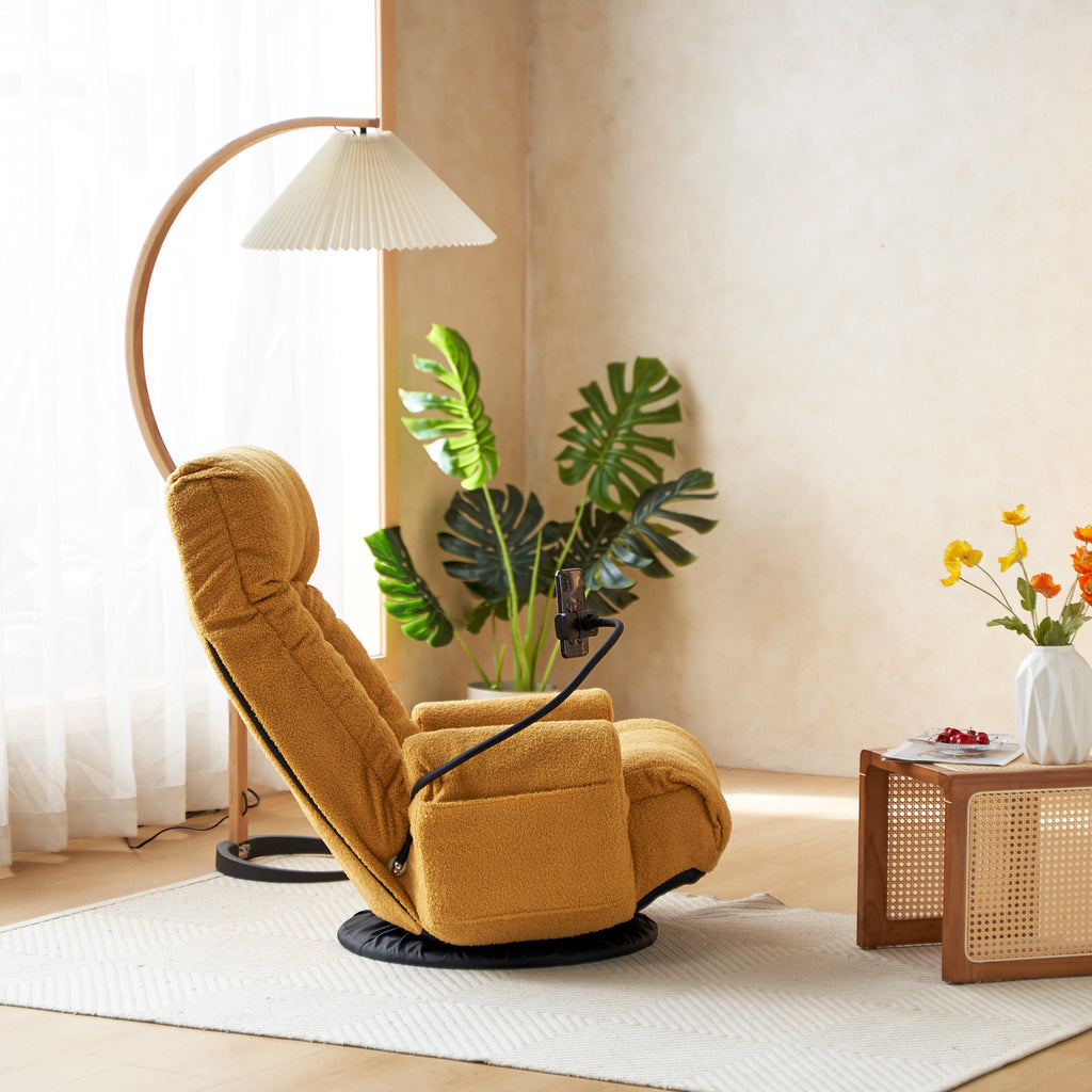 Adjustable Yellow Swivel Lounge Chair with 360-Degree Rotating Seat and Headrest Support, Leisure Chair Deck Chair - Game Chair for Living Room - Grand Goldman Shop