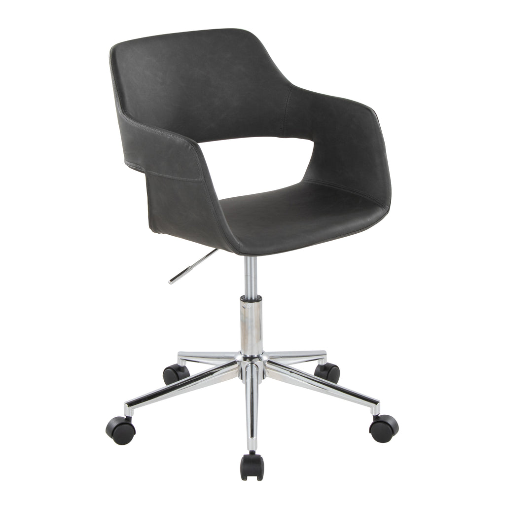 Contemporary Task Chair in Chrome Metal and Grey Faux Leather - Grand Goldman