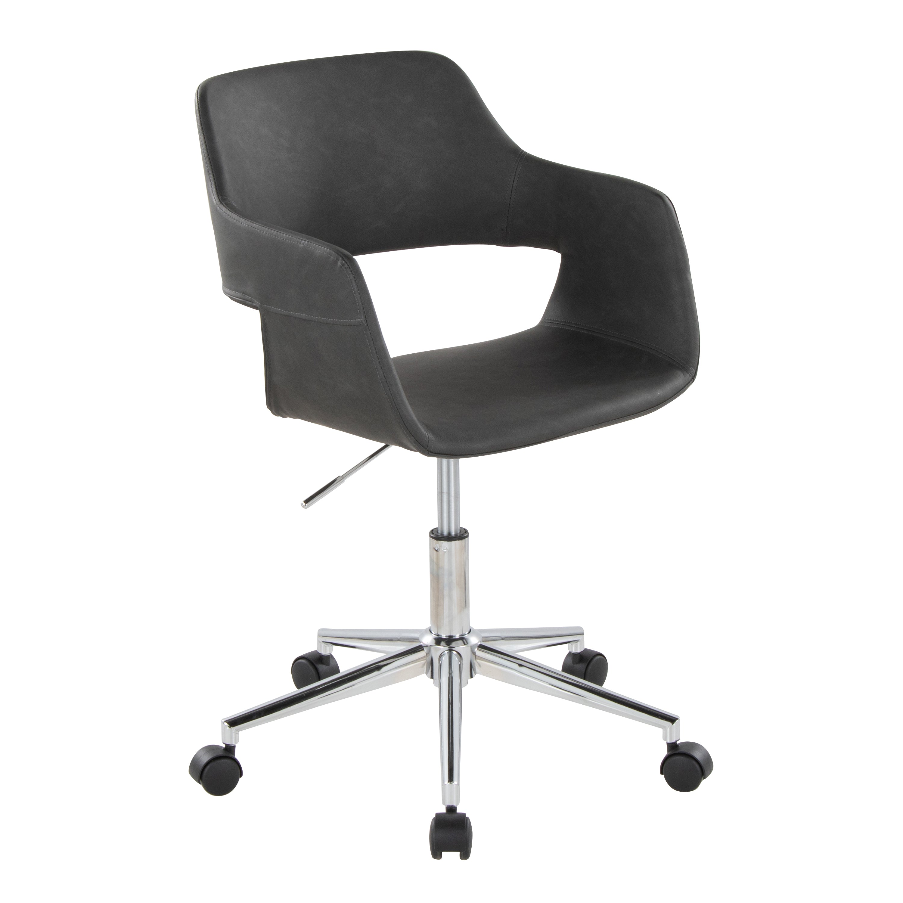 Contemporary Task Chair in Chrome Metal and Grey Faux Leather - Grand Goldman