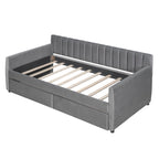 Twin Size Upholstered daybed with Drawers, Wood Slat Support, Gray - Grand Goldman Shop