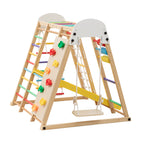 9-in-1 Foldable Kids Climbing Frame & Slide, Wooden Toddler Playground with Swing, Monkey Bars, Climbing Rock, Abacus Game – 