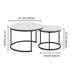 Nesting Coffee Table Set of 2, 27.6inch Round Wood Marble Pattern Top with Sturdy Metal Frame, White Living Room End Tables for Bedroom Balcony Yard - Grand Goldman Shop