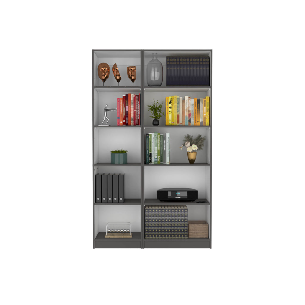 Kenyon 2 Piece Home Bookcase set, 42' Wide with 10 Shelves, Living Room Set Matt Gray / White - Grand Goldman