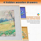 (WHITE) Wooden 1500 Piece Puzzle Table with Drawer, 35'*27.17' Adjustable Puzzle Table, 360° Tilting Puzzle Table with Legs a