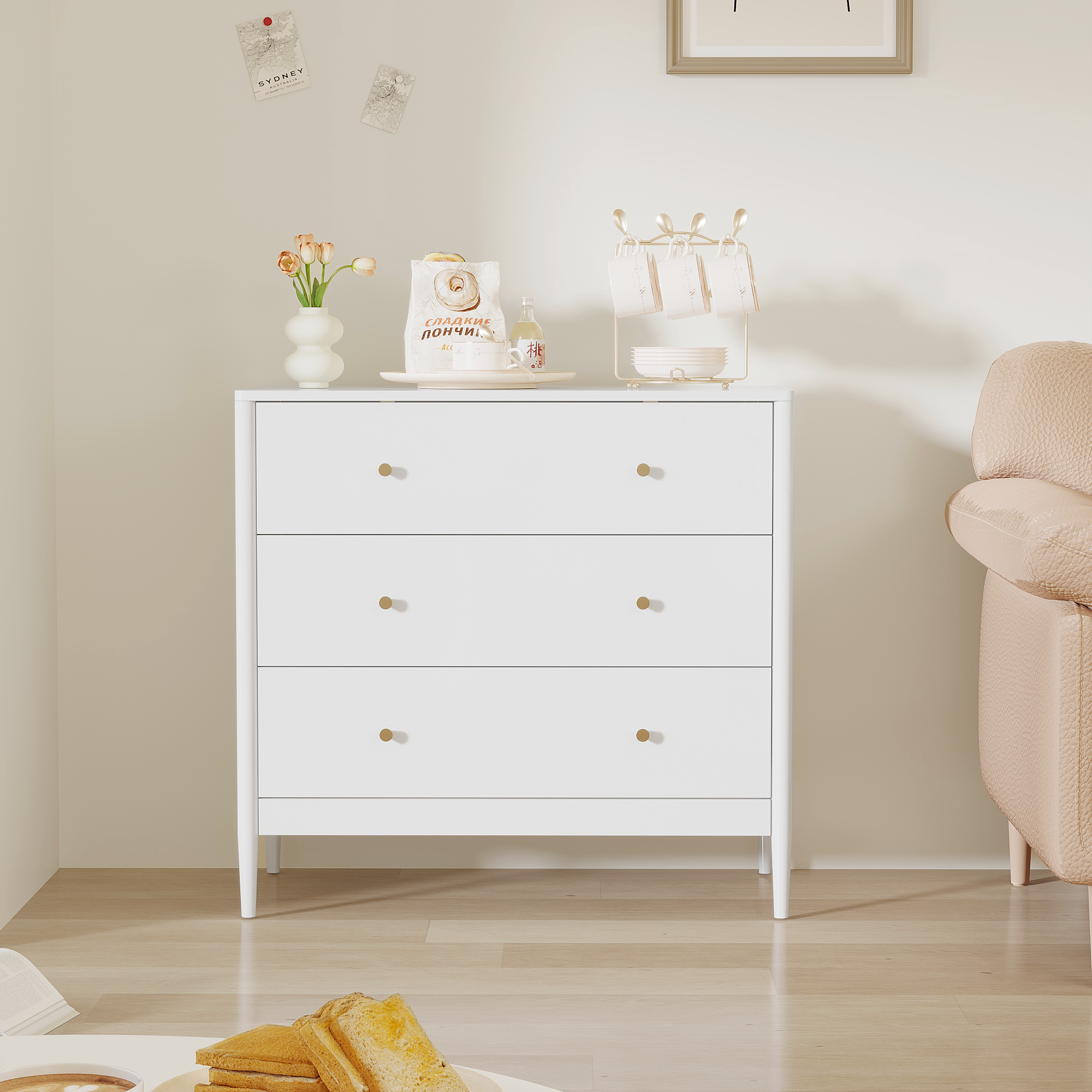3 Drawer Dresser Chest, Modern White Storage Cabinet, MDF Wood Organizer for Bedroom, Living Room, Entryway, Small Space Furniture - Grand Goldman Shop