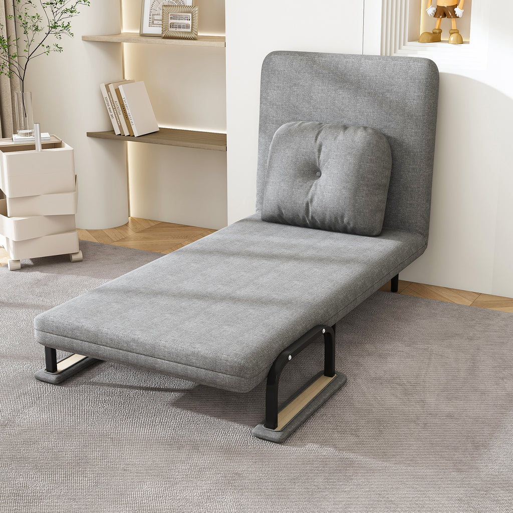Folding Sofa Bed 5-in-1 Convertible Chair with Adjustable Backrest and Pillow, Grey Flannelette, Compact Design - Grand Goldman Shop