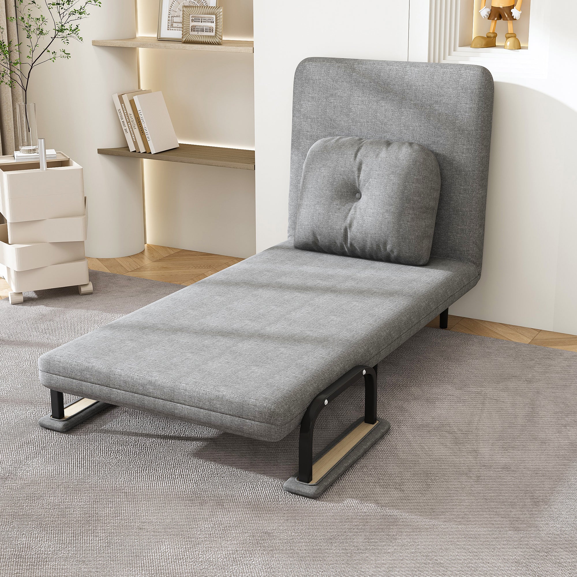 Folding Sofa Bed 5-in-1 Convertible Chair with Adjustable Backrest and Pillow, Grey Flannelette, Compact Design - Grand Goldman Shop