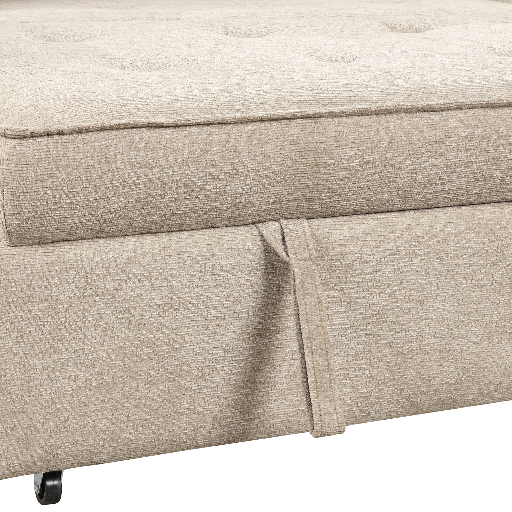 Modern L-Shape 3 Seat Reversible Sectional Couch with Pull Out Sleeper, Storage Chaise & 2 Stools, Cream, Linen Chenille - Grand Goldman Shop