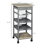 Mobile Rolling Kitchen Island Trolley Serving Cart with Underneath Drawer & Slide-Out Wire Storage Basket, Grey - Grand Goldman Shop