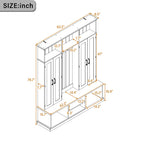 62.2''W Entryway Hall Tree with Bench, 3 Top Cubbies & Bottom Storage Space, Farmhouse Coat Rack with Hooks & Cabinets for Entryway, Hallway, Mudroom, Living Room - Grand Goldman Shop