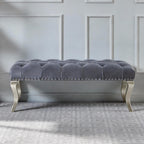 Decor Maxem Tufted Fabric Upholstered Bench Nailhead Trim , Gray - Grand Goldman Shop