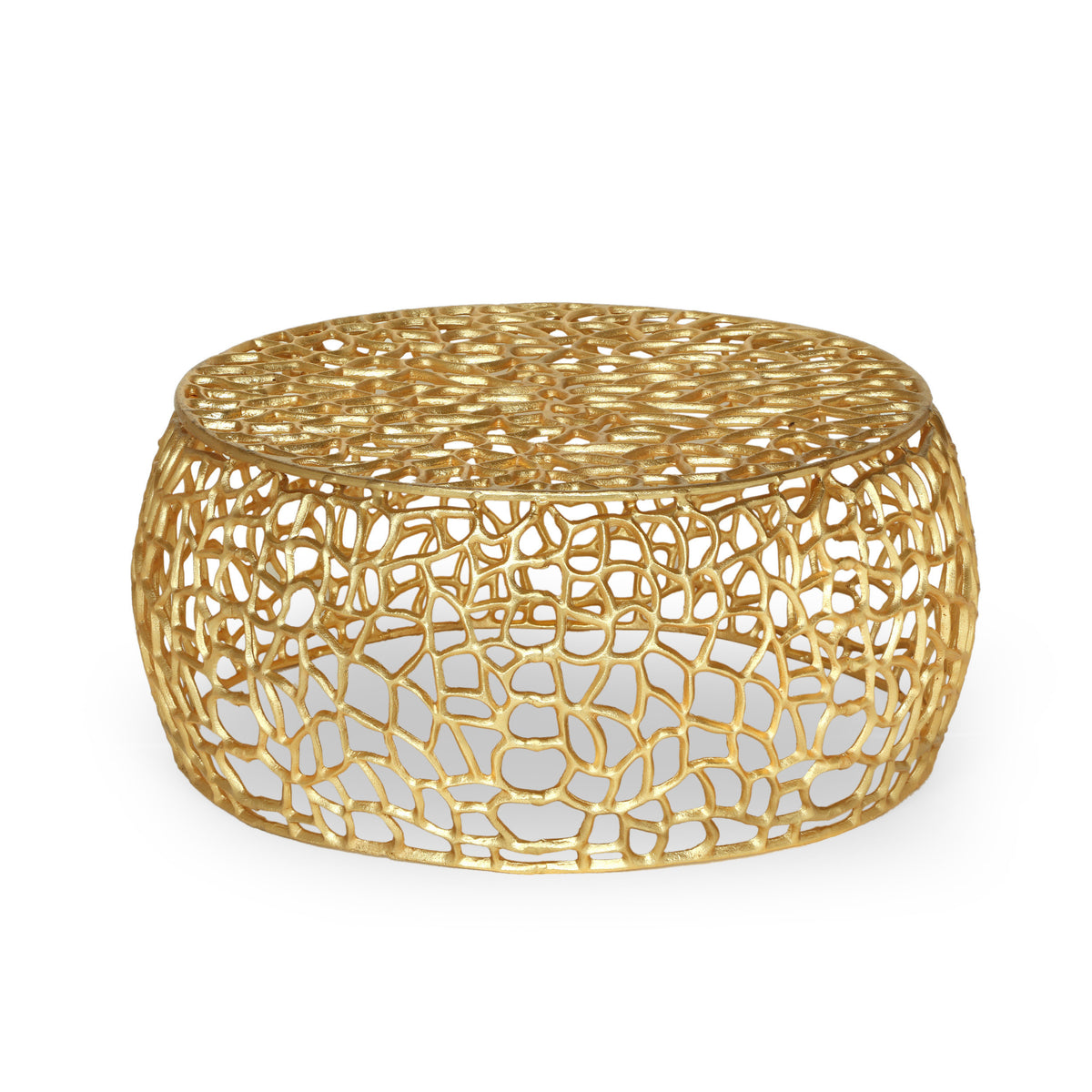 Modern Glam Mesh Coffee Table with Gold Accents and Aluminum Frame,27.50 x 27.50 x 12.50 - Grand Goldman Shop