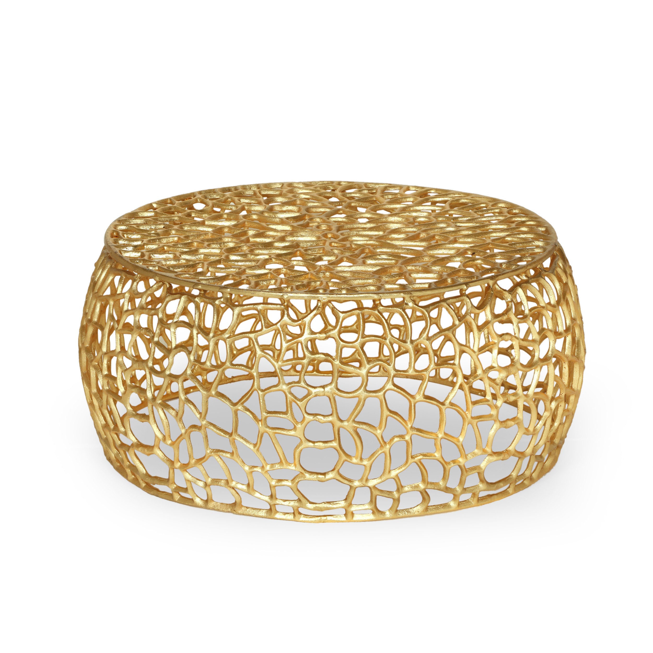 Modern Glam Mesh Coffee Table with Gold Accents and Aluminum Frame,27.50 x 27.50 x 12.50 - Grand Goldman Shop