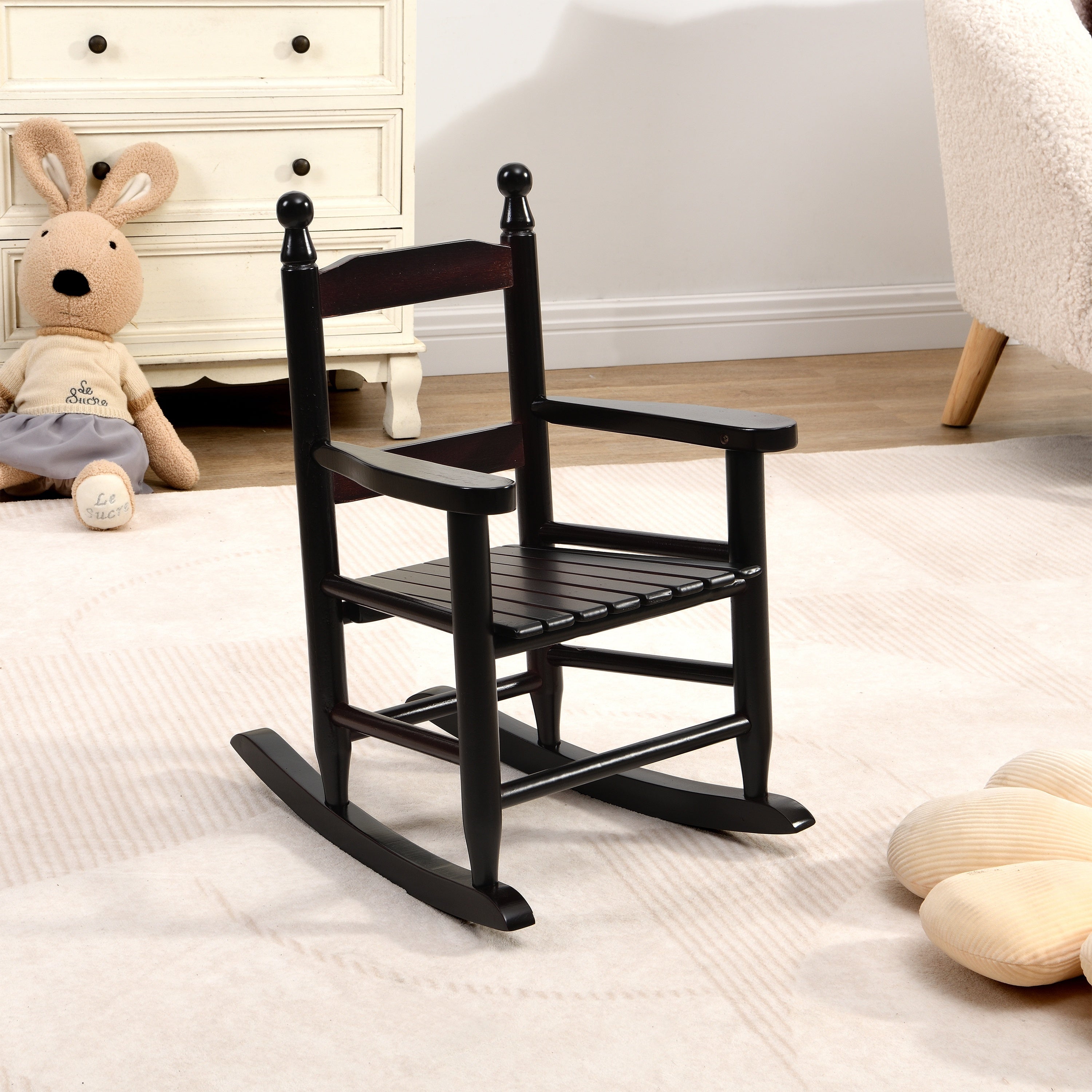 Oak Style Children's Rocking Chair for Indoor or Outdoor - Espresso Populus Wood - 14.17 x 18.90 x 22.44 inches | Premium Hom