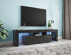 Modern Black TV Stand, 20 Colors LED TV Stand w/Remote Control Lights - Grand Goldman Shop