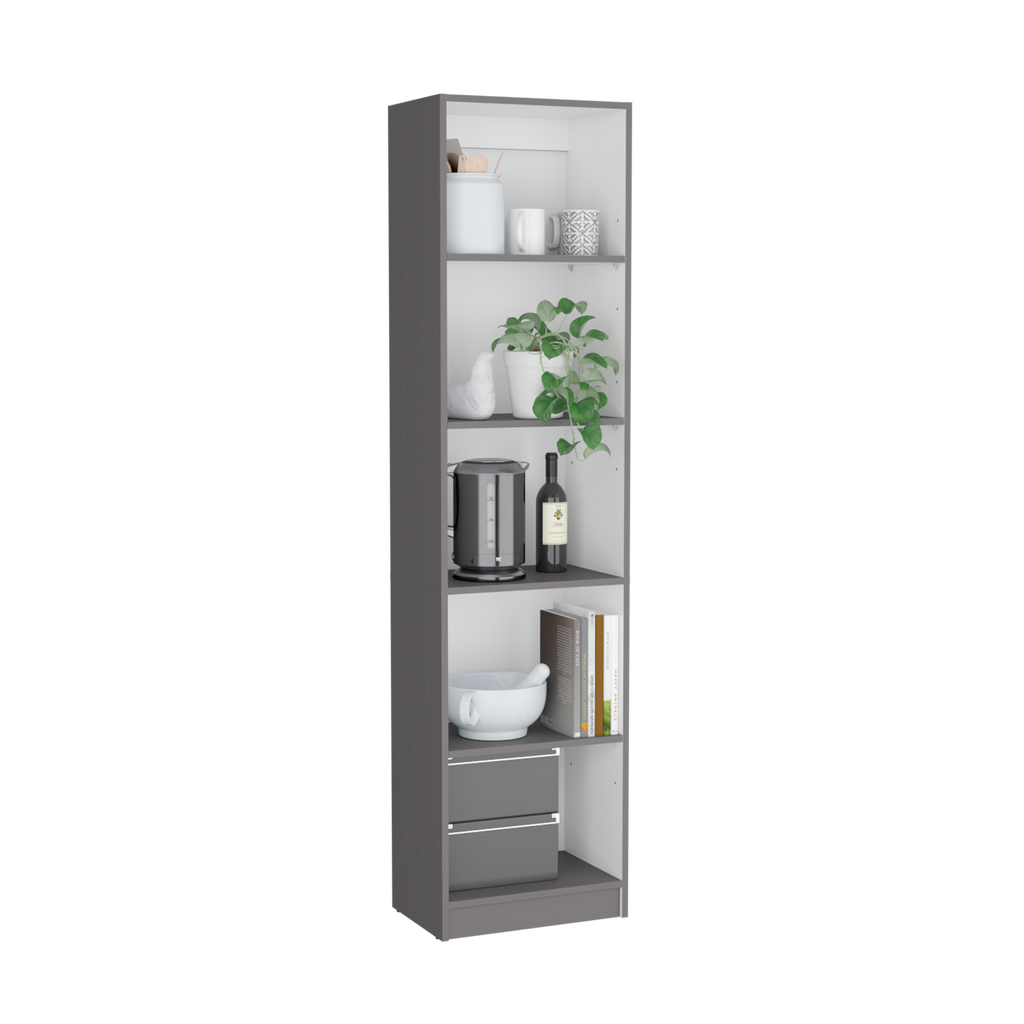 Bookcase Compact Bookshelf with Multiple Shelves, Matt Gray / White - Grand Goldman