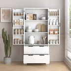 72' Modern Fluted Kitchen Pantry Cabinet with 2 Large Drawers & 8-Door Spice Rack, White MDF Freestanding Storage Organizer for Bathroom, Dining Room, Office, Entryway - Grand Goldman Shop
