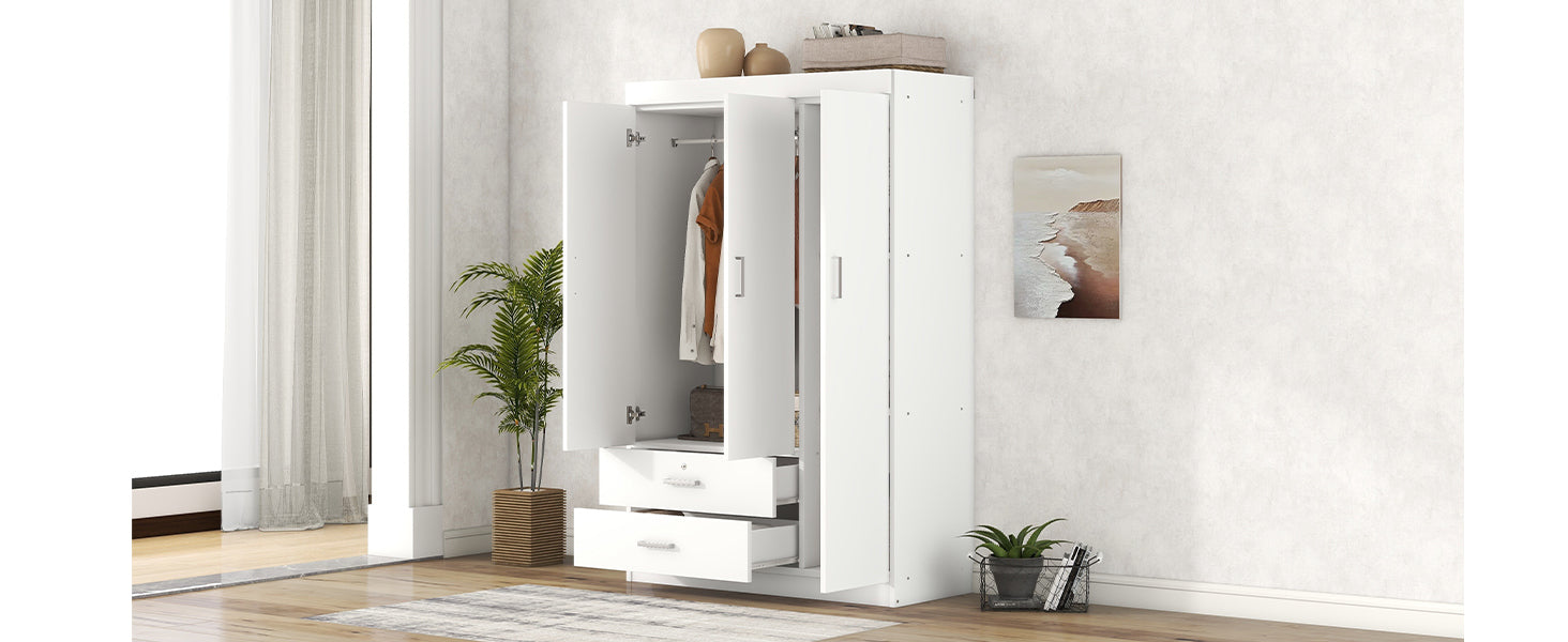 3-Door Wardrobe with 2 Drawers, White(OLD SKU:LP006001AAK) - Grand Goldman Shop