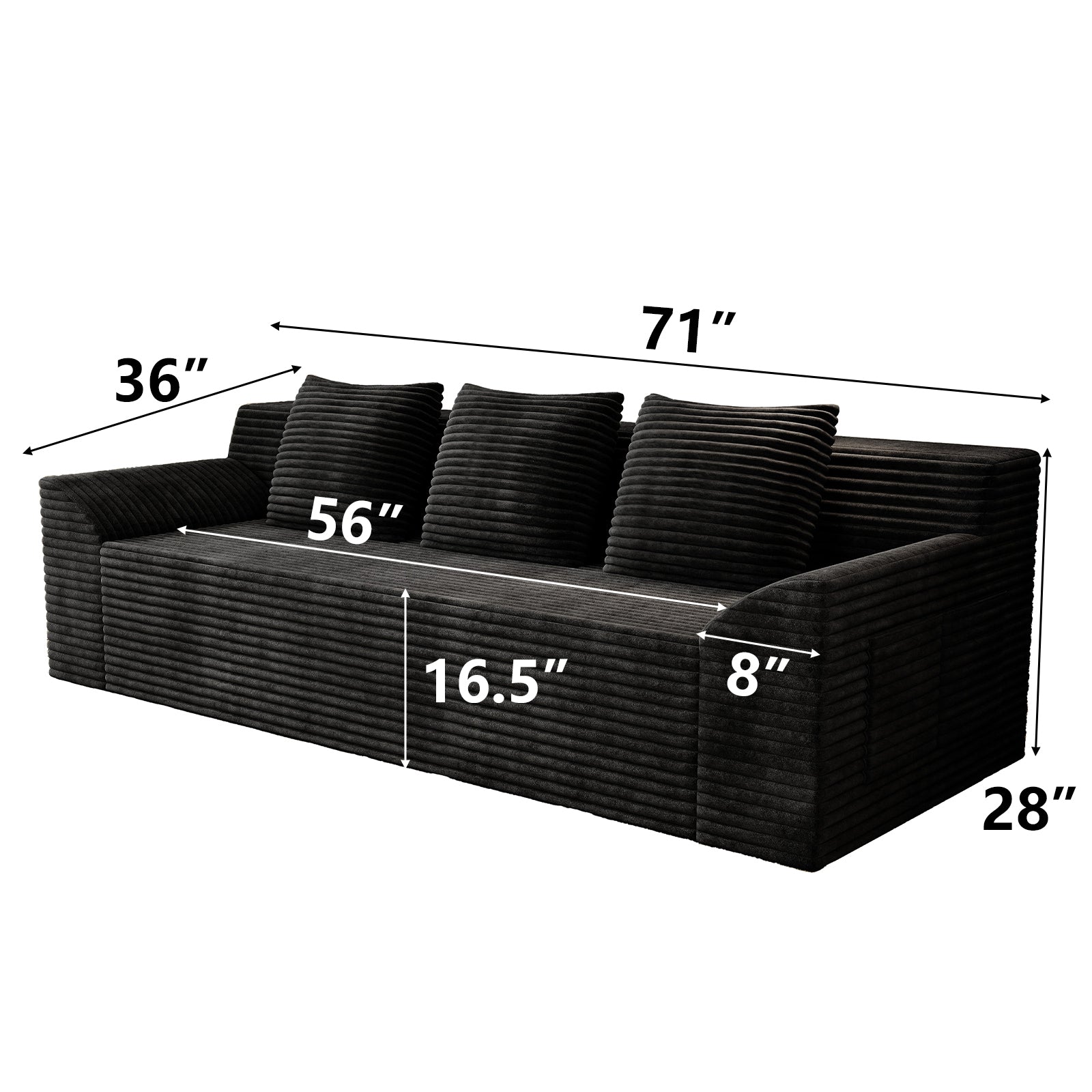 71' 3Setaser Sofa,Corduroy Fabric,Deep Seat Couches,Comfy Loveseat Sofa,No Assembly,1pcs for Living room, Bedroom,Conference room ,Apartment - Grand Goldman Shop