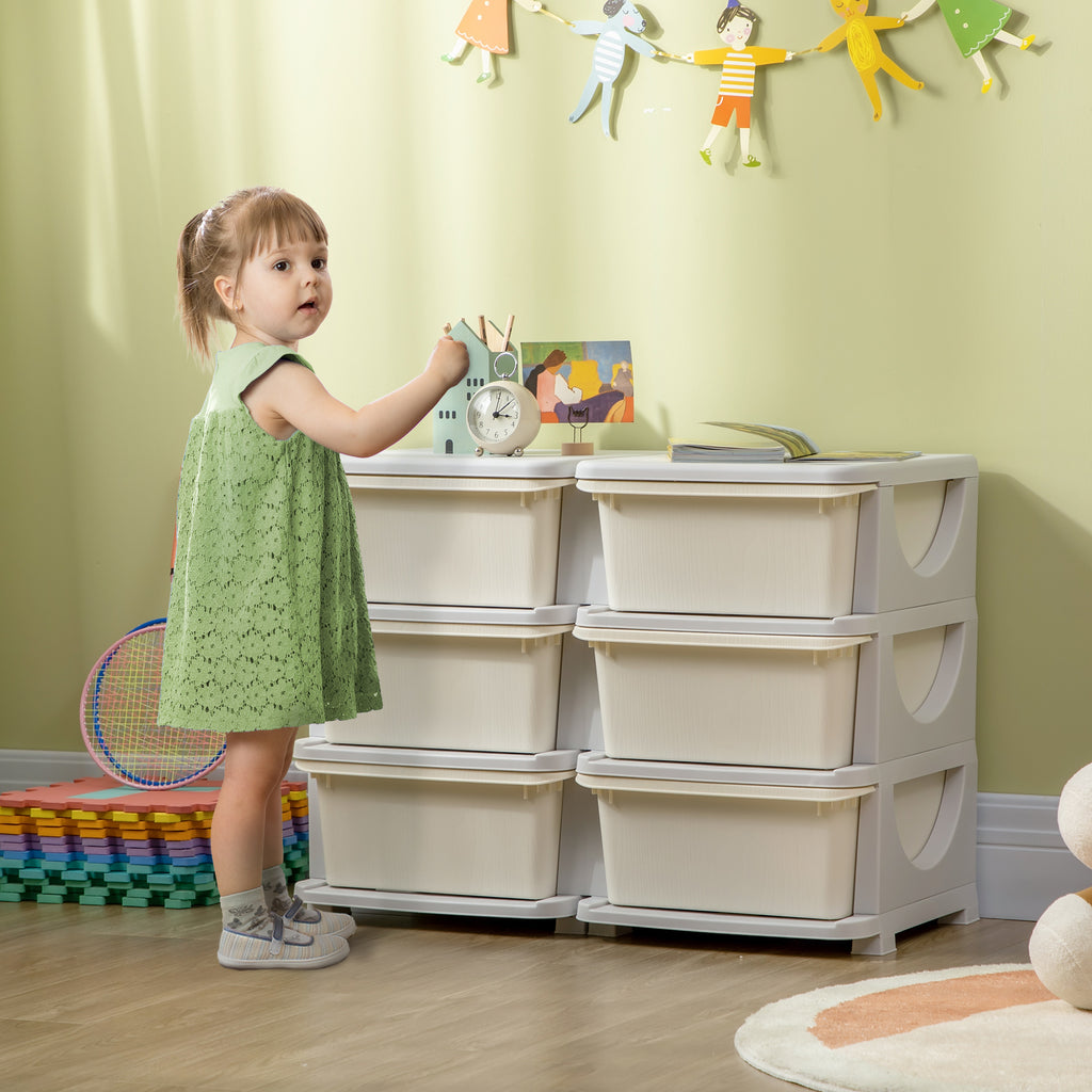Qaba 3 Tier Kids Storage Unit, 6 Drawer Chest Toy Organizer Plastic Bins for Kids Bedroom Nursery Kindergarten Living Room fo