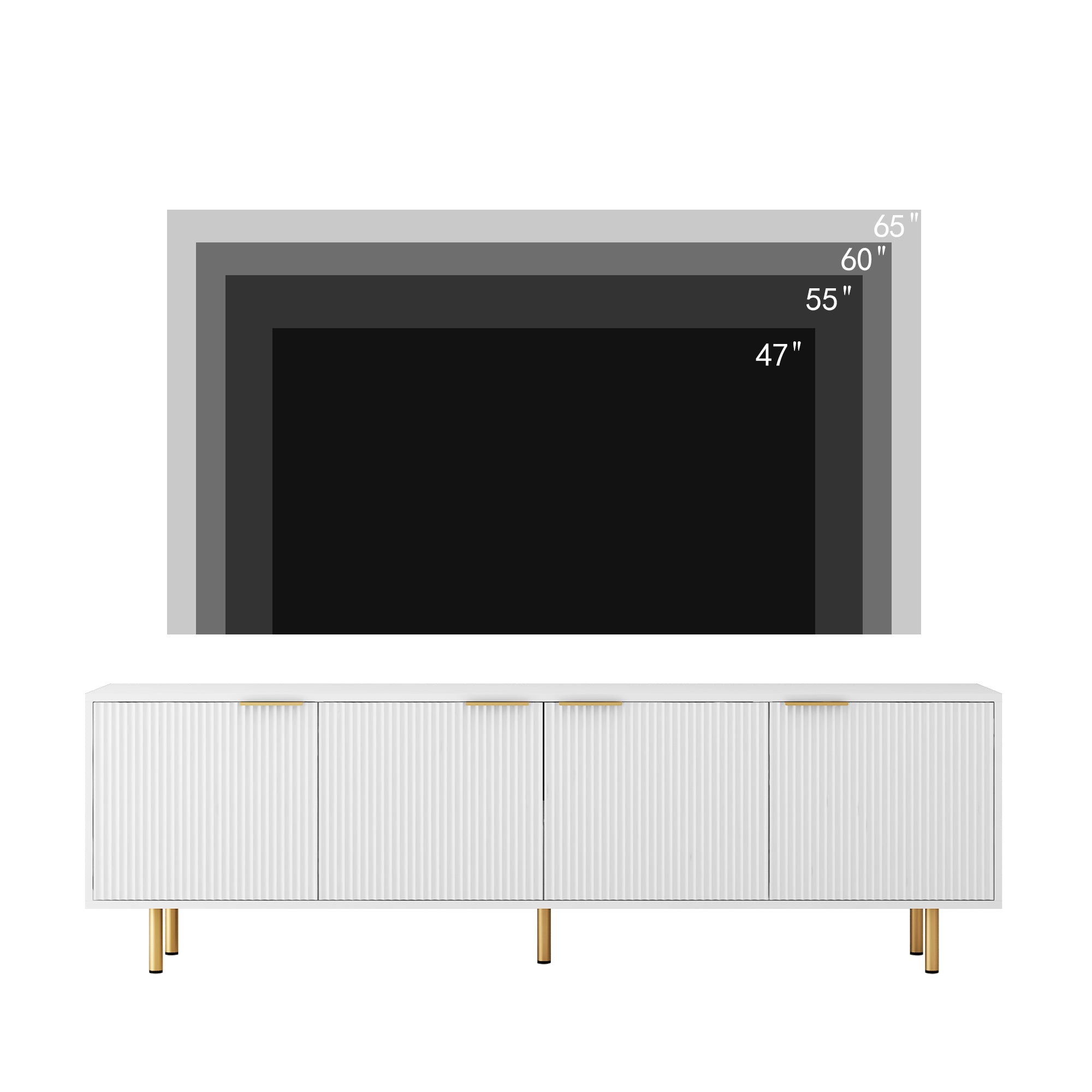 White Modern TV Stand Fluted 68' t, Entertainment Center with Storage Doors, TV Console Media Cabinet,  for 55+ Inch TV, Living Room - Grand Goldman Shop