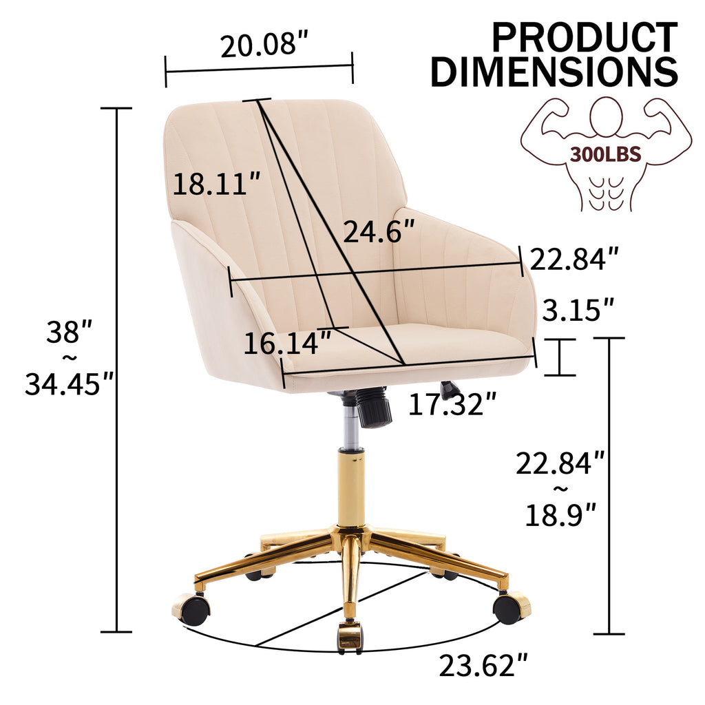 TY Ergonomic Office Chair with Swivel Function, Khaki Velvet, Comfortable for Long Sitting - Grand Goldman