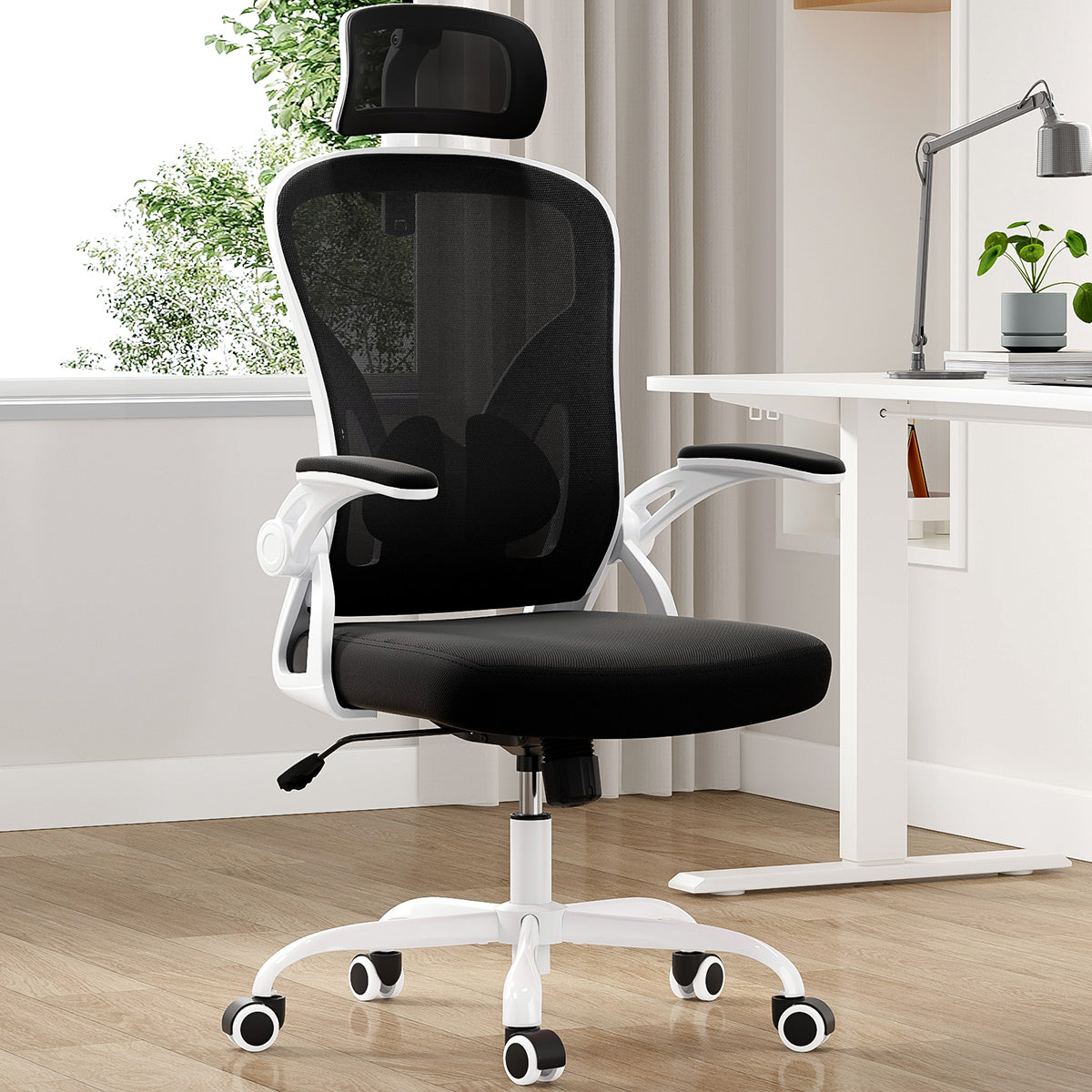 Ergonomic Office Chair, Home Office Desk Chair with Headrest, High Back Computer Chair with Armrests and Adjustable Lumbar Su