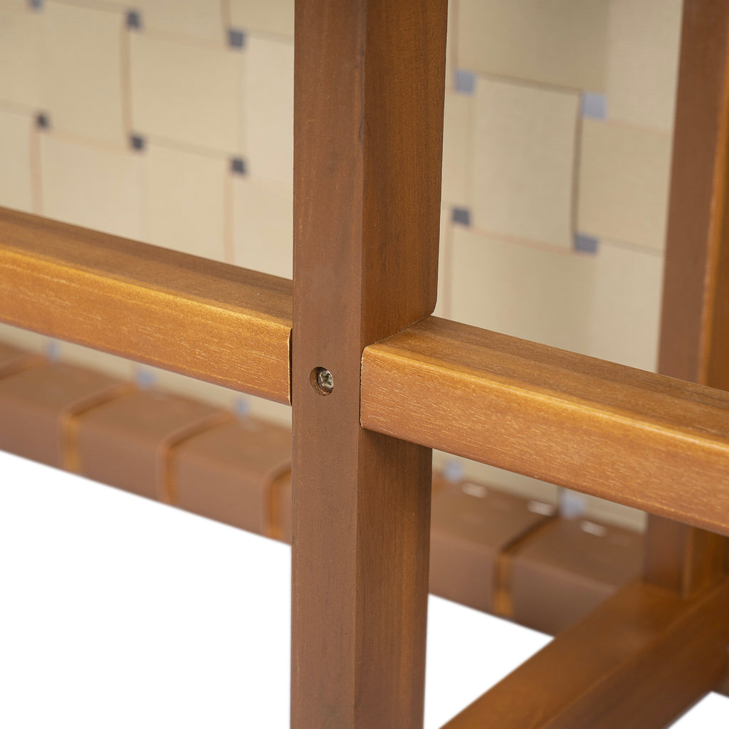 Stylish Acacia Wood Bedroom Bench with Woven PU Leather Seat in Warm Teak Tone, Natural Finish - Grand Goldman Shop