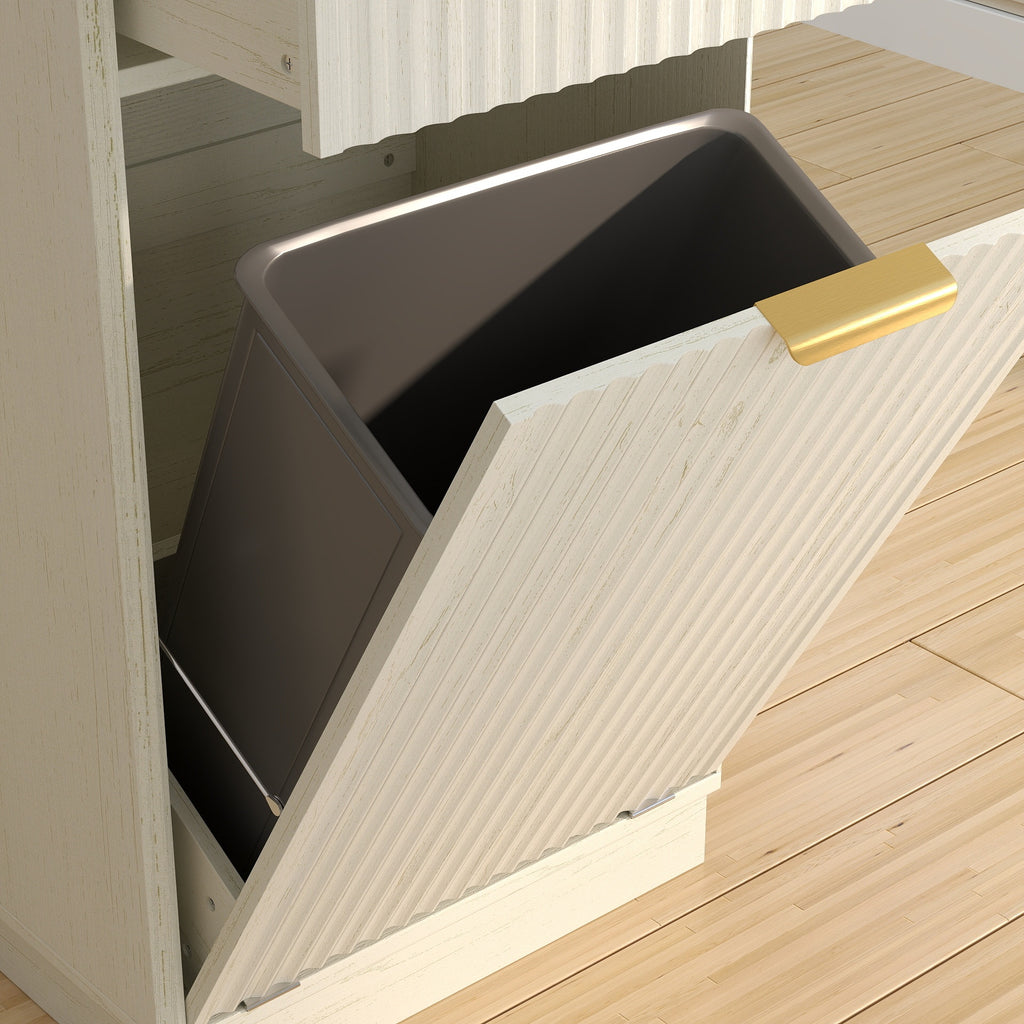 10-Gallon Woodgrain Tilt-Out Trash Can Cabinet Wooden Garbage Recycling Cabinet with Wave-Textured Hideaway Drawer&Pull-Out Bin-Multipurpose Kitchen/Bath Organizer in Antique White Finish - Grand Goldman Shop