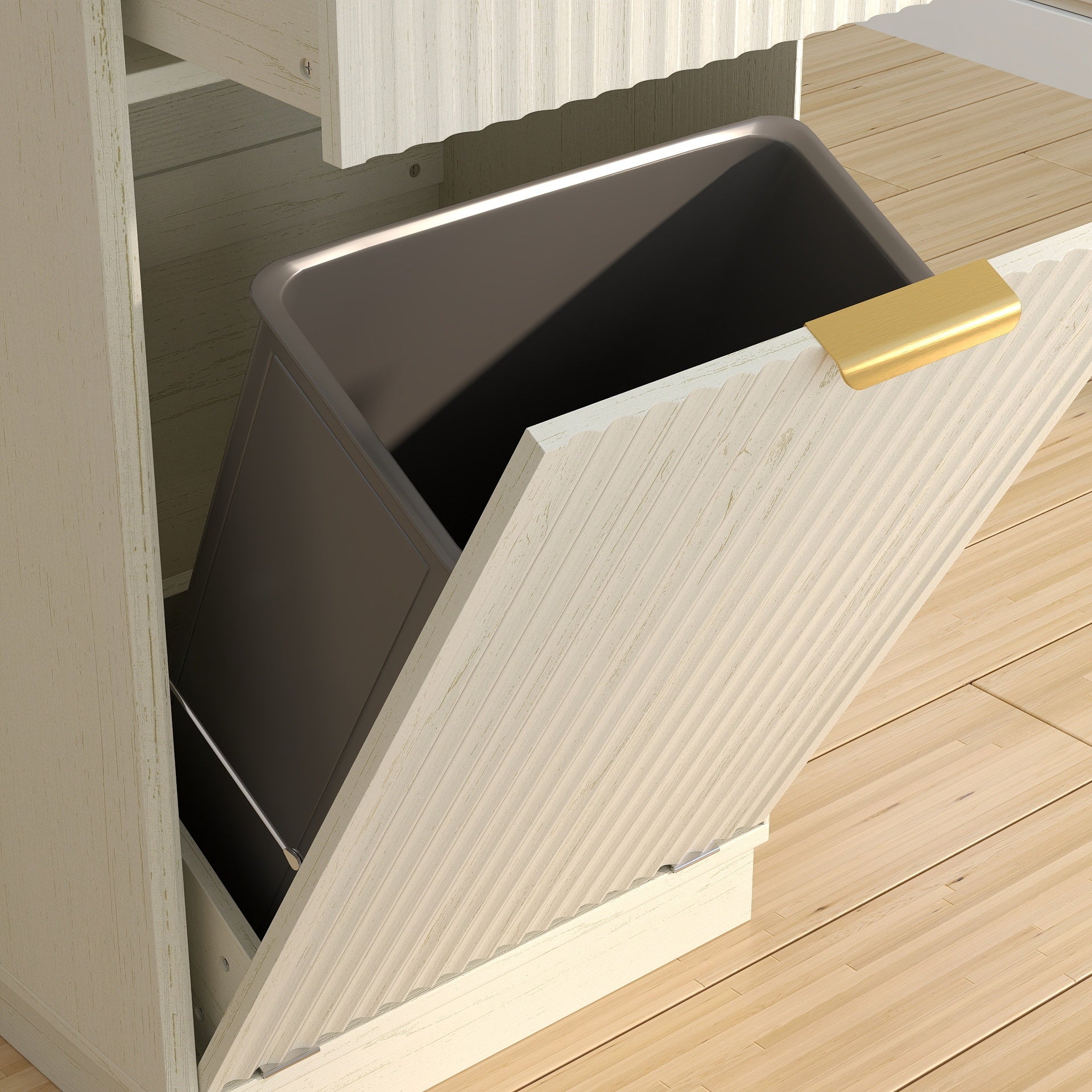 10-Gallon Woodgrain Tilt-Out Trash Can Cabinet Wooden Garbage Recycling Cabinet with Wave-Textured Hideaway Drawer&Pull-Out Bin-Multipurpose Kitchen/Bath Organizer in Antique White Finish - Grand Goldman Shop