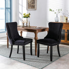 Upholstered Wing-Back Dining Chair with Backstitching Nailhead Trim and Solid Wood Legs,Set of 2, Black,SW8809BK, KD - Grand Goldman Shop