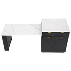 K&K 82.6' Fluted Kitchen Island with Extendable Dining Table for 4-6, Island Table for Kitchen with Power Outlet, Kitchen Table with Double-Side Storage, 2 Drawers 2 Side Open Shelves, Black - Grand Goldman Shop