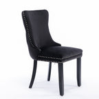 Upholstered Wing-Back Dining Chair with Backstitching Nailhead Trim and Solid Wood Legs,Set of 2, Black,SW8809BK, KD - Grand Goldman Shop