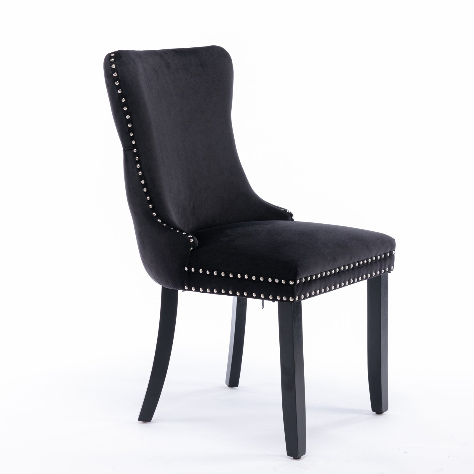 Upholstered Wing-Back Dining Chair with Backstitching Nailhead Trim and Solid Wood Legs,Set of 2, Black,SW8809BK, KD - Grand Goldman Shop