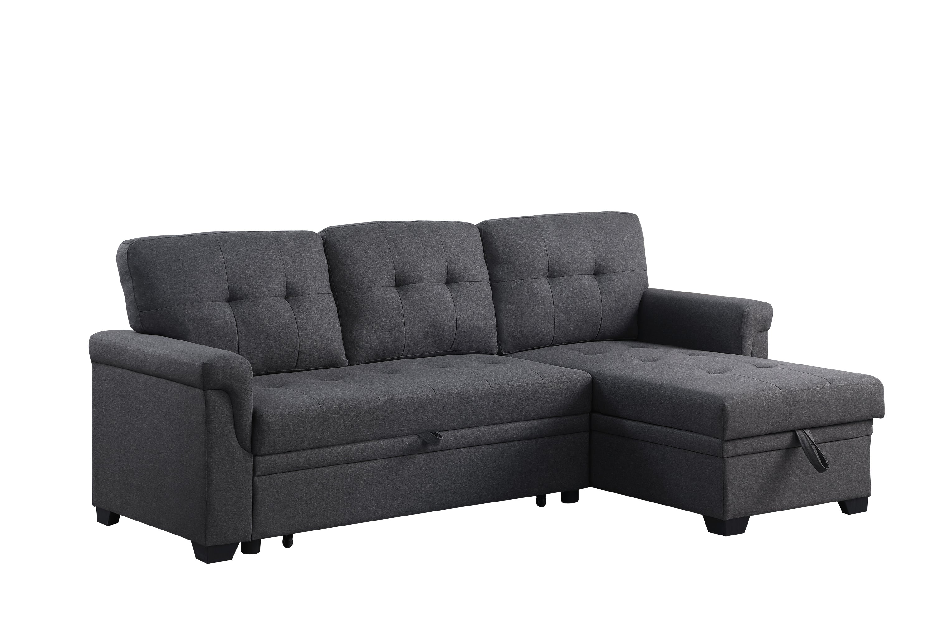 Lucca 84' Dark Gray Linen Reversible Sleeper Sectional Sofa with Storage Chaise - Grand Goldman Shop